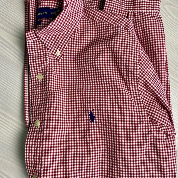 Ralph Lauren Slimfit Red Gingham Check Button Down Shirt Medium Polo Logo Cotton - Picture 4 of 6
